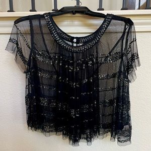 Free People mesh and sequin black top in XS